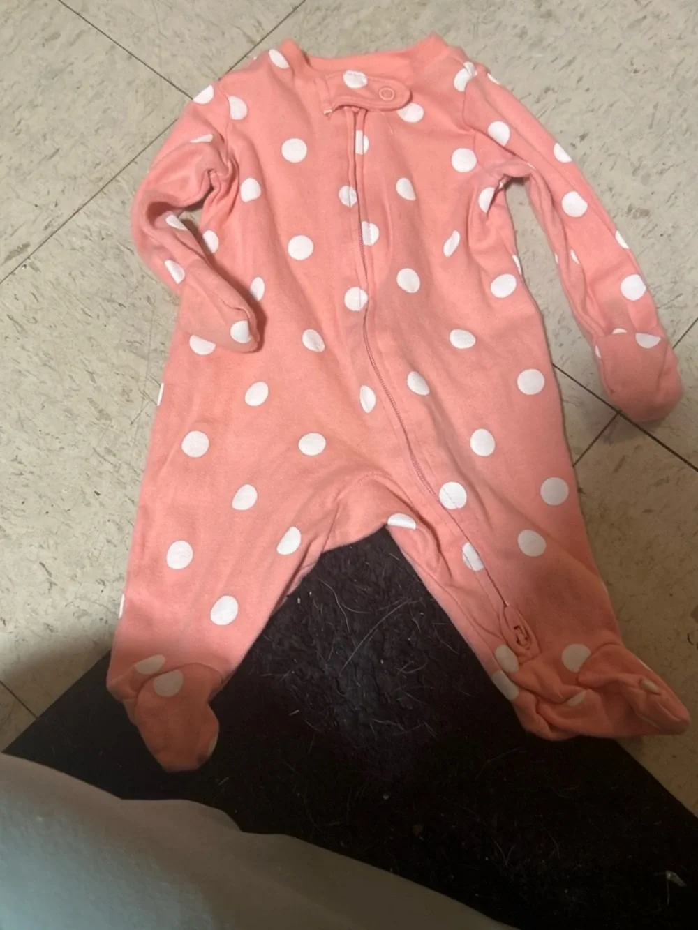 Carter's Coral Pink Polka Dot Footed One-Piece
